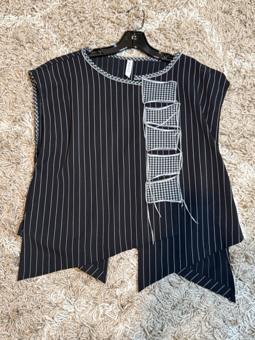 NWT XIAO Black Boxy Pinstripe Pullover with Gingham Applique size Small - Picture 5 of 13